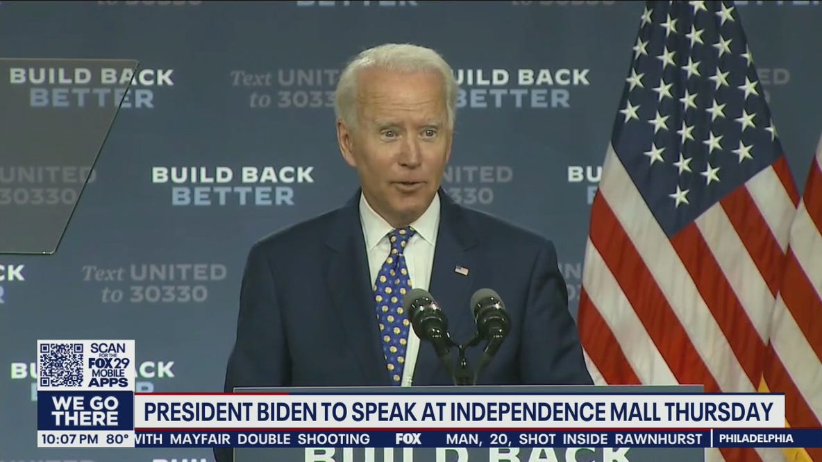President Biden will visit Philadelphia to deliver 'primetime speech' at Independence Hall, White House says